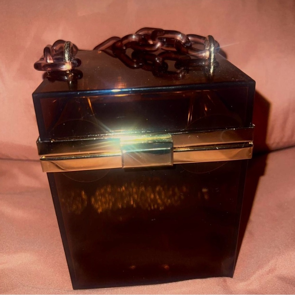 Brown Acrylic Box Bag with Gold Accents